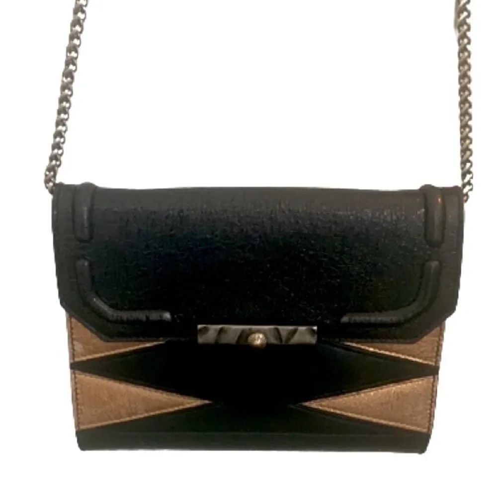 Coveted Dannijo Beckett Black Leather Clutch - 2014 Metallic Geometric Crossbody